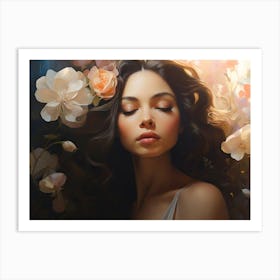 Portrait Of A Woman With Flowers Paintings Art Print Art Print