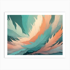 Intricate, Glowing Flowers With Orange Petals And Teal Leaves Against A Dark Background Art Print