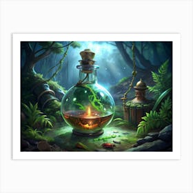 Magic Potion Bottle In A Forest Art Print