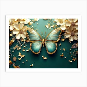 Butterfly And Flowers 6 Art Print