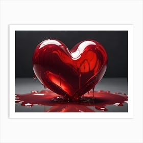 A Close Up Shot Of A Shiny, Red Heart Made Of A Glossy Material, Dripping With Red Liquid Art Print