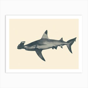 Hammerhead Shark Grey Silhouette 3 Art Print