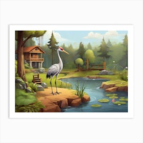 Stork In The Forest Art Print