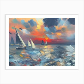 Sailboats At Sunset 1 Art Print