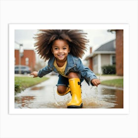 Little Girl Playing In Puddle Art Print