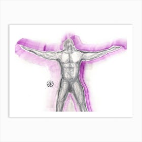 Aura Of Enlightment - Male Nude Explicit Adult Mature Homoerotic Gay Art Man Figure Graphite Purple Watercolor Art Print