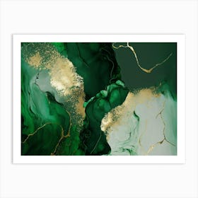 Abstract Emerald Green and Gold Marble Art Print