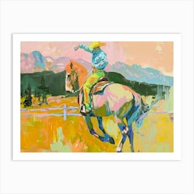 Neon Cowboy In Rocky Mountains 9 Painting Art Print