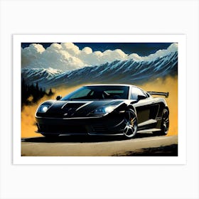 Black Sports Car In The Mountains Art Print