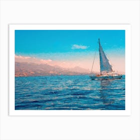 Sailboat Sails To The Shore Oil Painting Landscape Art Print