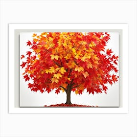 Bright Botanical Art Featuring Fall Foliage Vibrant Red Orange And Neon Colors Framing A Golden M (3) Art Print