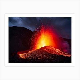 Molten Lava Bursting Forth In A Dynamic Eruption Vivid Fiery Colors Intertwining Luminous Glows S Art Print