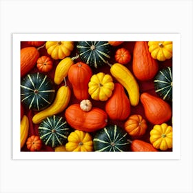 A Digitally Rendered Closeup Of An October Harvest Bursting With Multicolored Autumnal Squash Inclu (6) Art Print