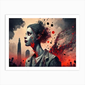 Dark Halloween Noir Art Greys And Red 12 Art Print