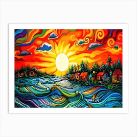 Along The Coast - Sunset On The Lake Art Print