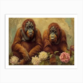 Floral Animal Illustration Orangutan 4 Art Print