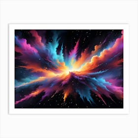 A Colorful Explosion Of Paint, Smoke, And Sparks Against A Dark Background, Resembling A Supernova, Creating A Vibrant And Dynamic Abstract Image Art Print