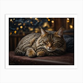 Sleeping Brown Tabby Cat Starry Night Art Print (2) Art Print