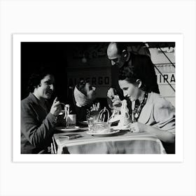 Women Tuck Into Plates Of Spaghetti At A Restaurant On The Italian Riviera Art Print