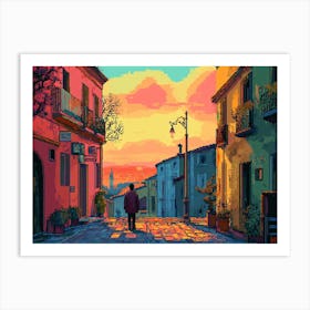 Street Scene At Sunset Art Print