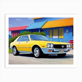 Yellow Car In Front Of A Building Art Print