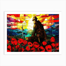 Soldier Memorial - WWII Stained Glass Art Print