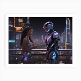 Binary Love In A Futuristic Cityscape Art Print