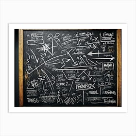 Blackboard With Abstract Graphics And Arrows Hand Drawn Lines Creating Realistic Textures Designs (2) Art Print