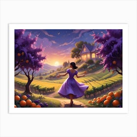 Woman Walking Toward A House On A Hillside With A Book Opening Behind Her 5 Art Print