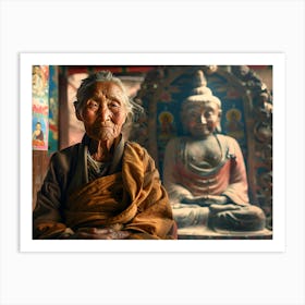 Shantiva zaga, a look from a buddhist nun near the Buddha Art Print