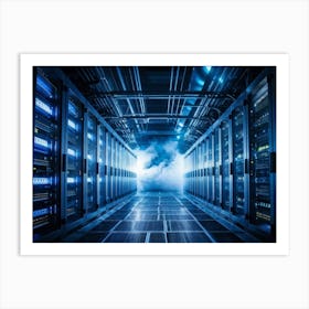 Advanced Data Center Basking In Cool White Light Rows Of High Performance Energy Efficient Servers (4) Art Print