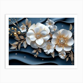 Flowers On A Blue Background 4 Art Print