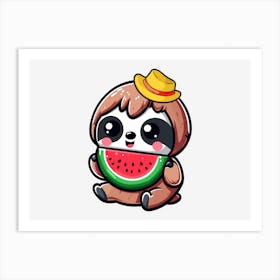 Kawaii Sloth With Watermelon Art Print