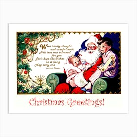 Santa Claus With Kids And Christmas Quotes Art Print