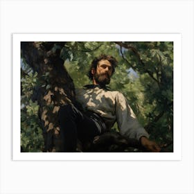 Vintage Man In Tree Oil Painting Art Print