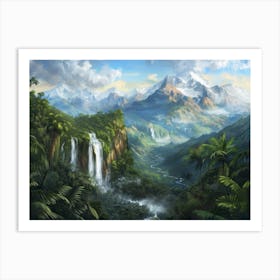 Waterfall In The Jungle 5 Art Print