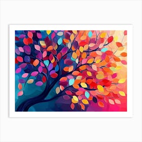 Elegant Colorful Tree With Colorful Leaves Illustration Background 2 Art Print