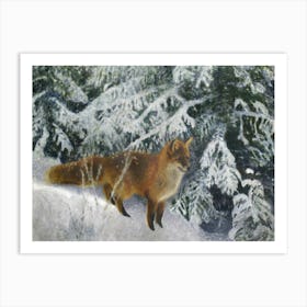 Fox in Snow Winter Painting Art Print