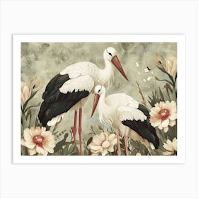 Floral Animal Illustration Stork 2 Art Print