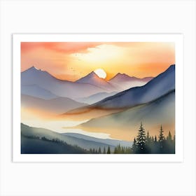 Sunset In The Mountains Landscape 4 Art Print