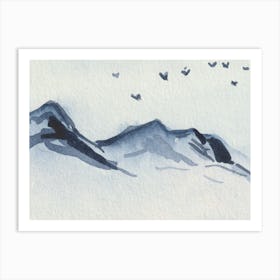 Mountain Range With Birds Art Print