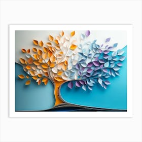 Colorful Tree With Leaves On Hanging Branches Of Blue, White And Golden 1 Art Print