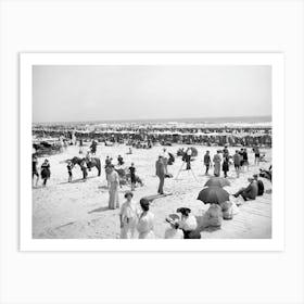 Victorian People At The Beach, Vintage Black and White Old Photo Art Print