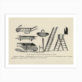 Vintage Illustration Of Barrows, Basket, Ladder, Scraper, Steps Art Print