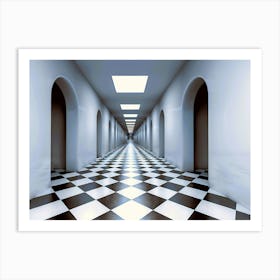 Hallway With Checkered Floor Art Print