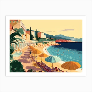 Beach Landscape, Nice, French Riviera, Provence-Alpes-Cote d'Azur, France' Photographic Print on Canvas East Urban Home Size: 24 H x 72 W x 1.5 D