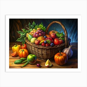 Still Life With A Basket Of Fruits And Vegetables Art Print