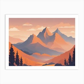 Misty mountains horizontal background in orange tone 1 Art Print