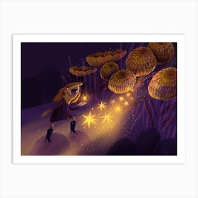 Girl with magic light Art Print