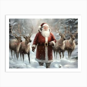 Santa Claus With Reindeer Art Print